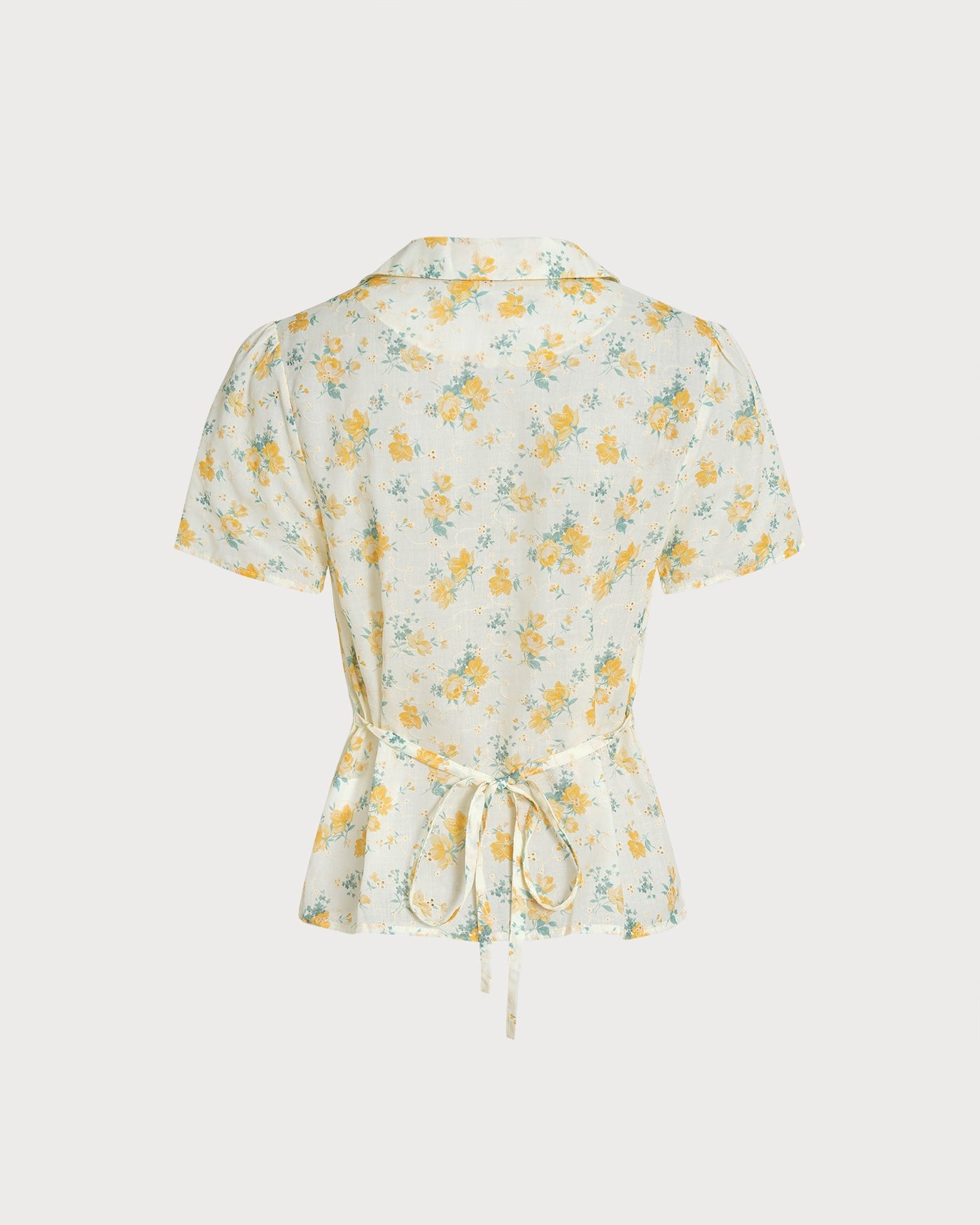 Yellow Collar Puffed Sleeve Floral Blouse