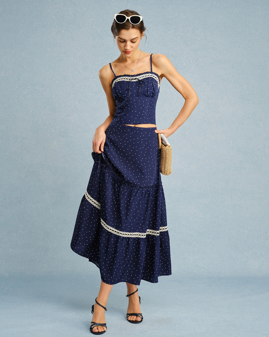 Navy Polka Dot Bowknot Cami Top