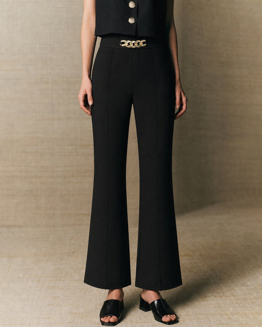 Black Button Pockets Straight Pants