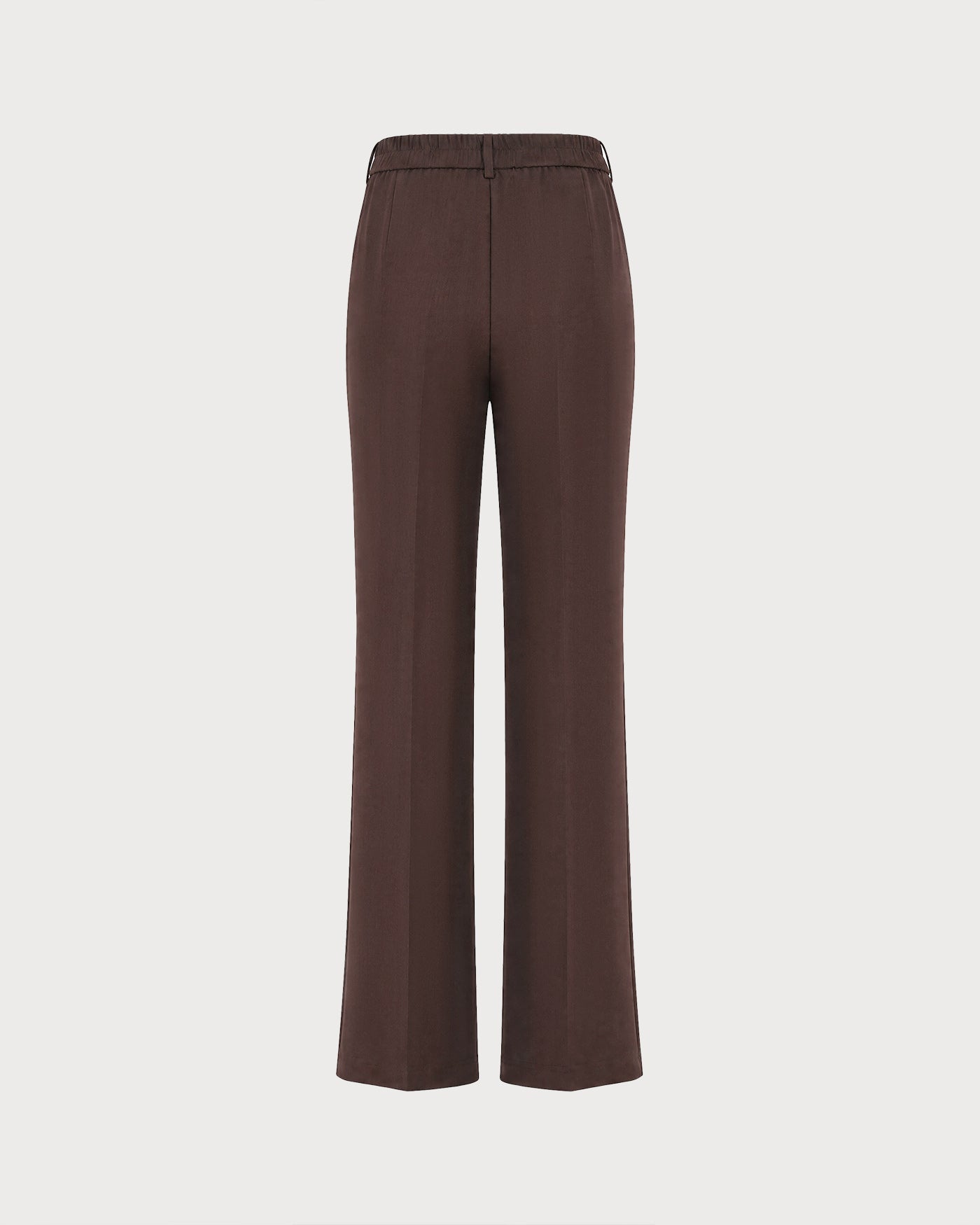 Coffee Elastic Waist Pockets Straight Pants