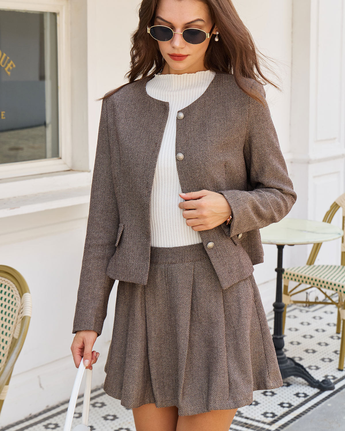 Brown Button Pockets Jacket