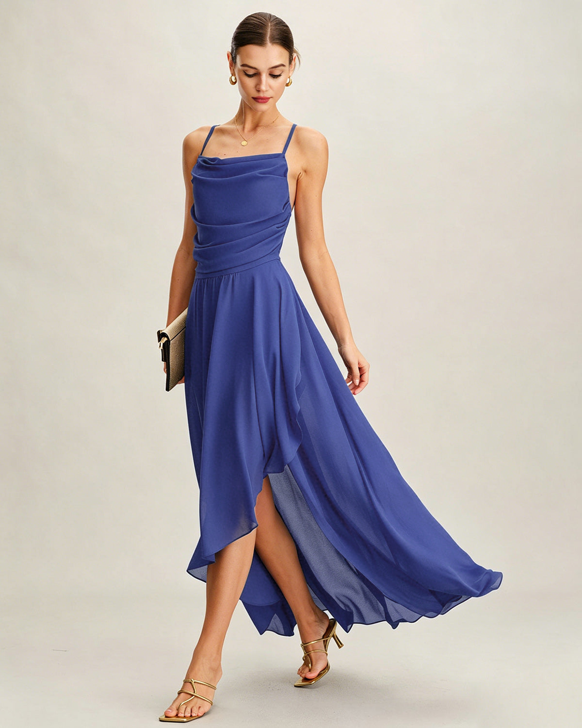 Blue Square Neck Slip Chiffon Maxi Dress