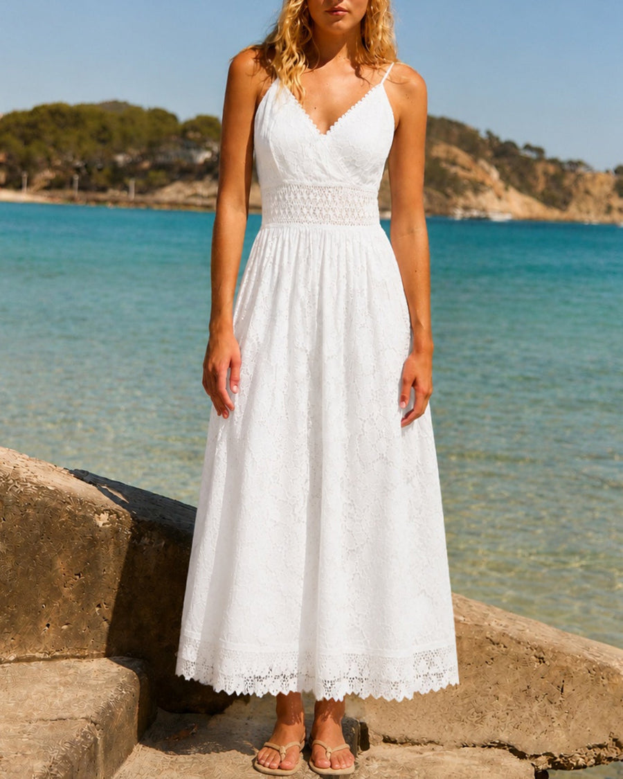White Textured Cut Out Slip Maxi Dress