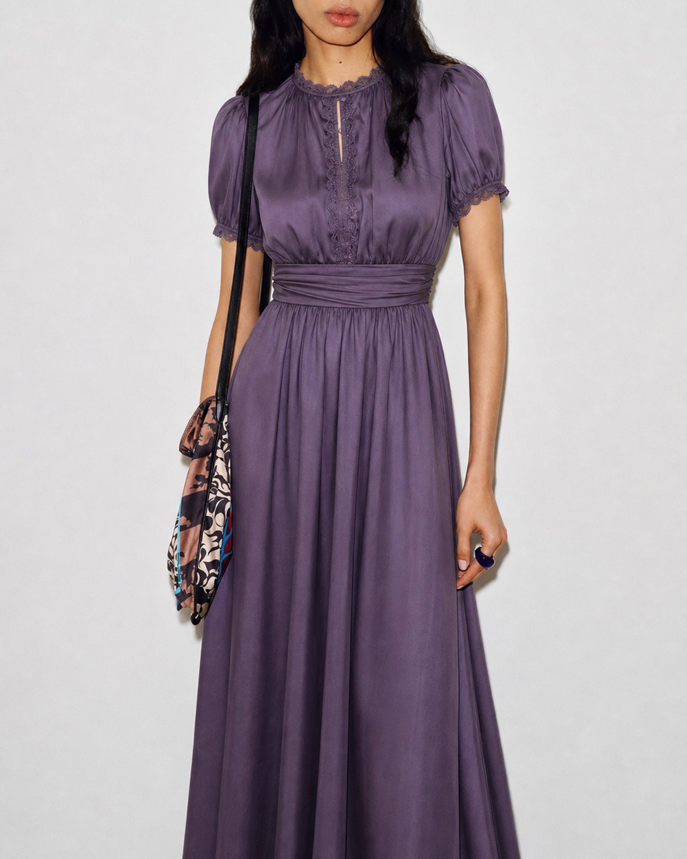 Purple Puffed Sleeve Tunic Maxi Dress