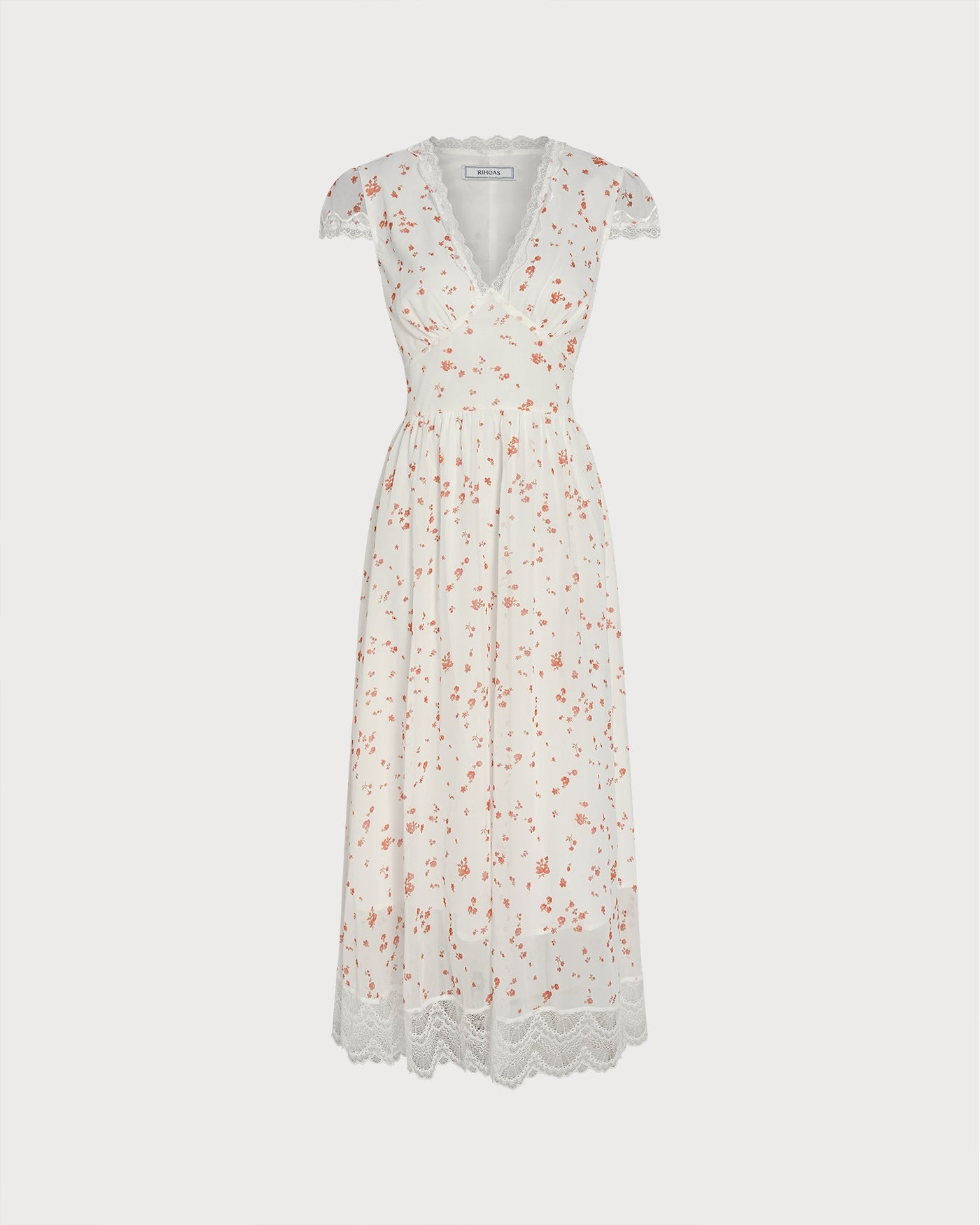 Off White V Neck Lace Floral Maxi Dress