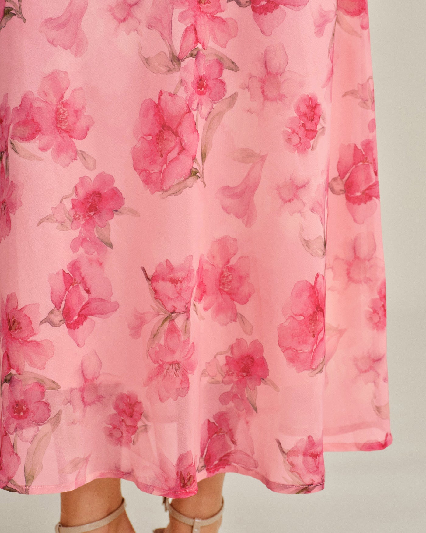 Pink Floral Ruffle Slip Chiffon Maxi Dress
