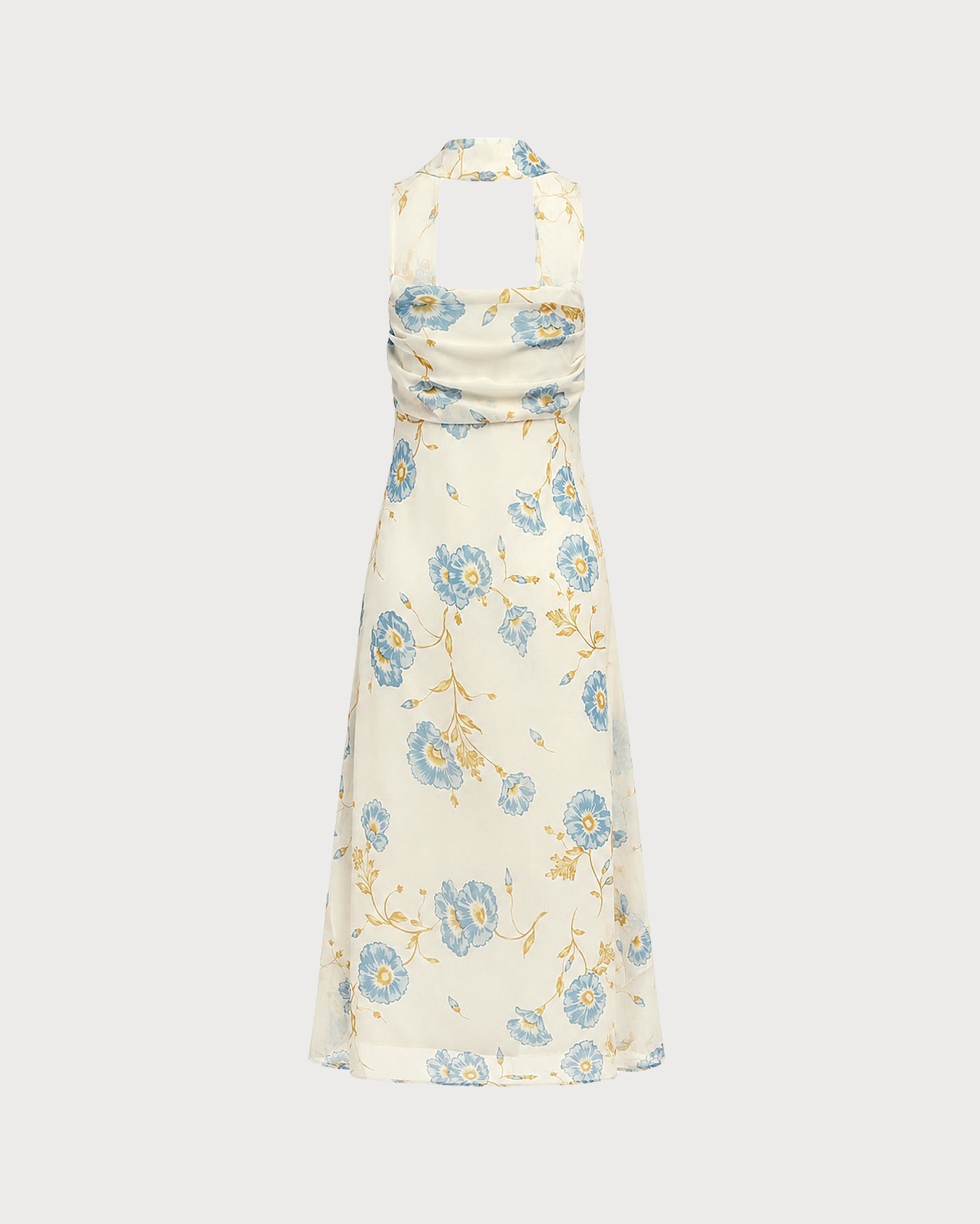 Beige Floral Tie Chiffon Maxi Dress