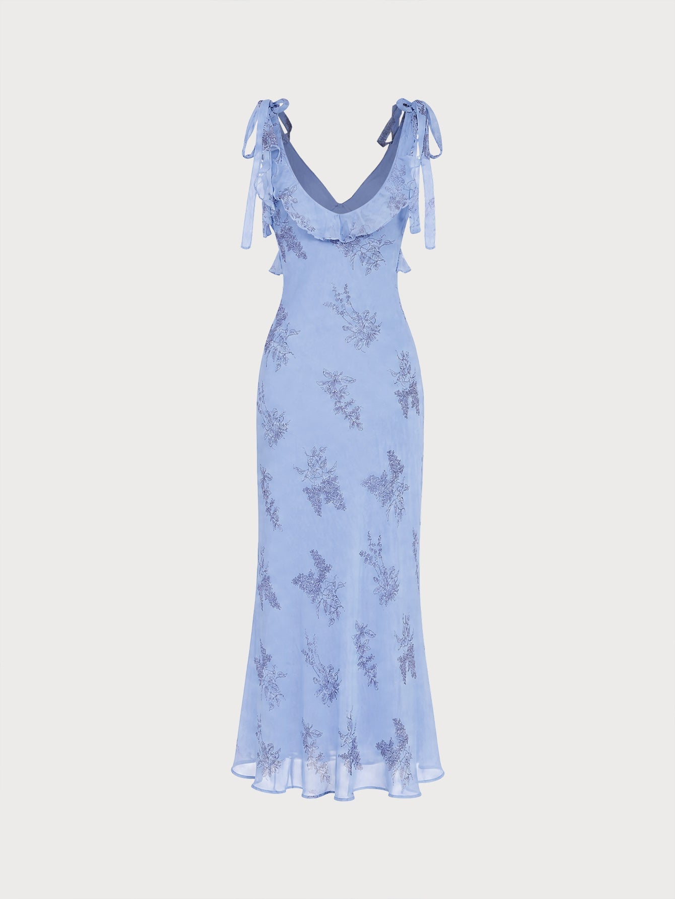 Blue Floral Ruffle Tie Strap Maxi Dress
