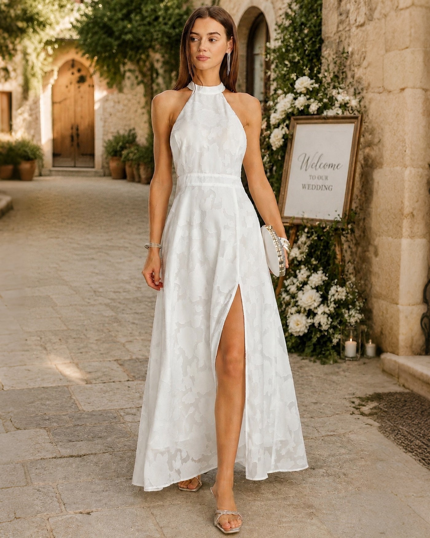 White Backless Bowknot Maxi Dress