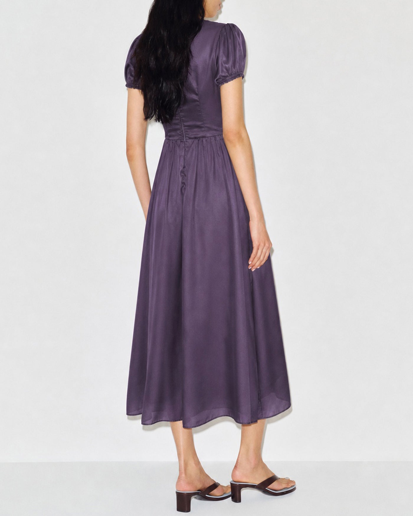 Purple Puffed Sleeve Tunic Maxi Dress