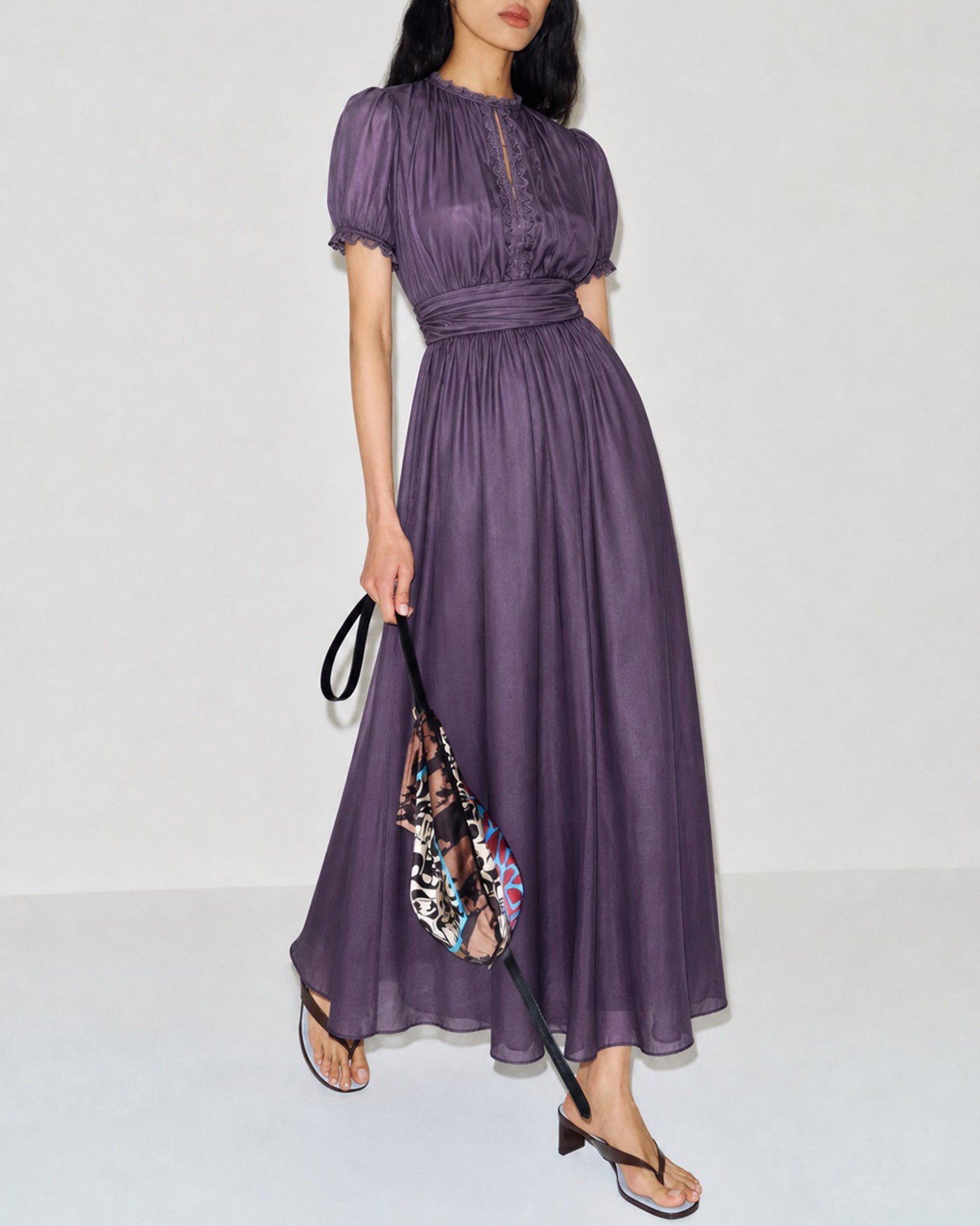 Purple Puffed Sleeve Tunic Maxi Dress