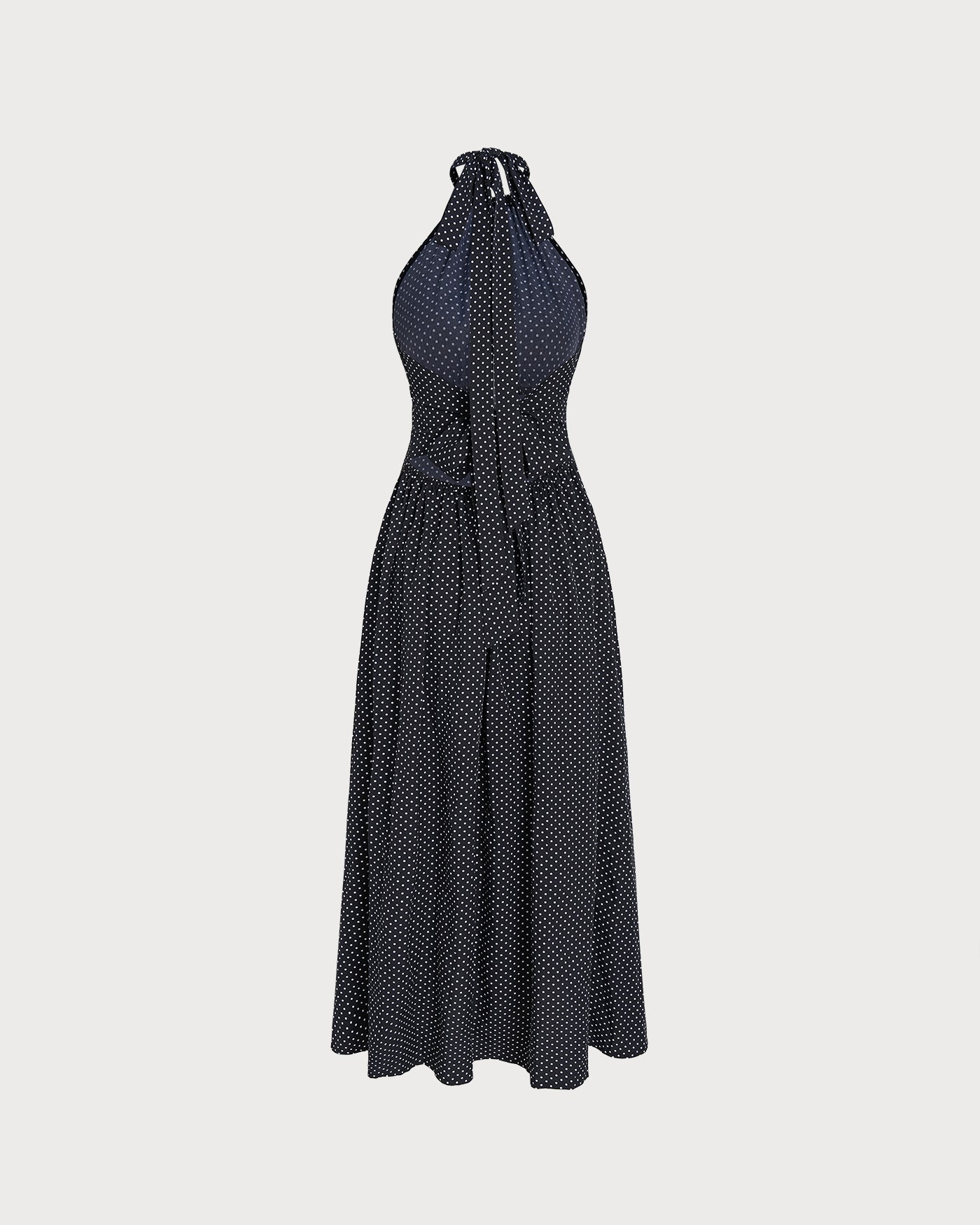 Black Halter Tie Polka Dot Maxi Dress