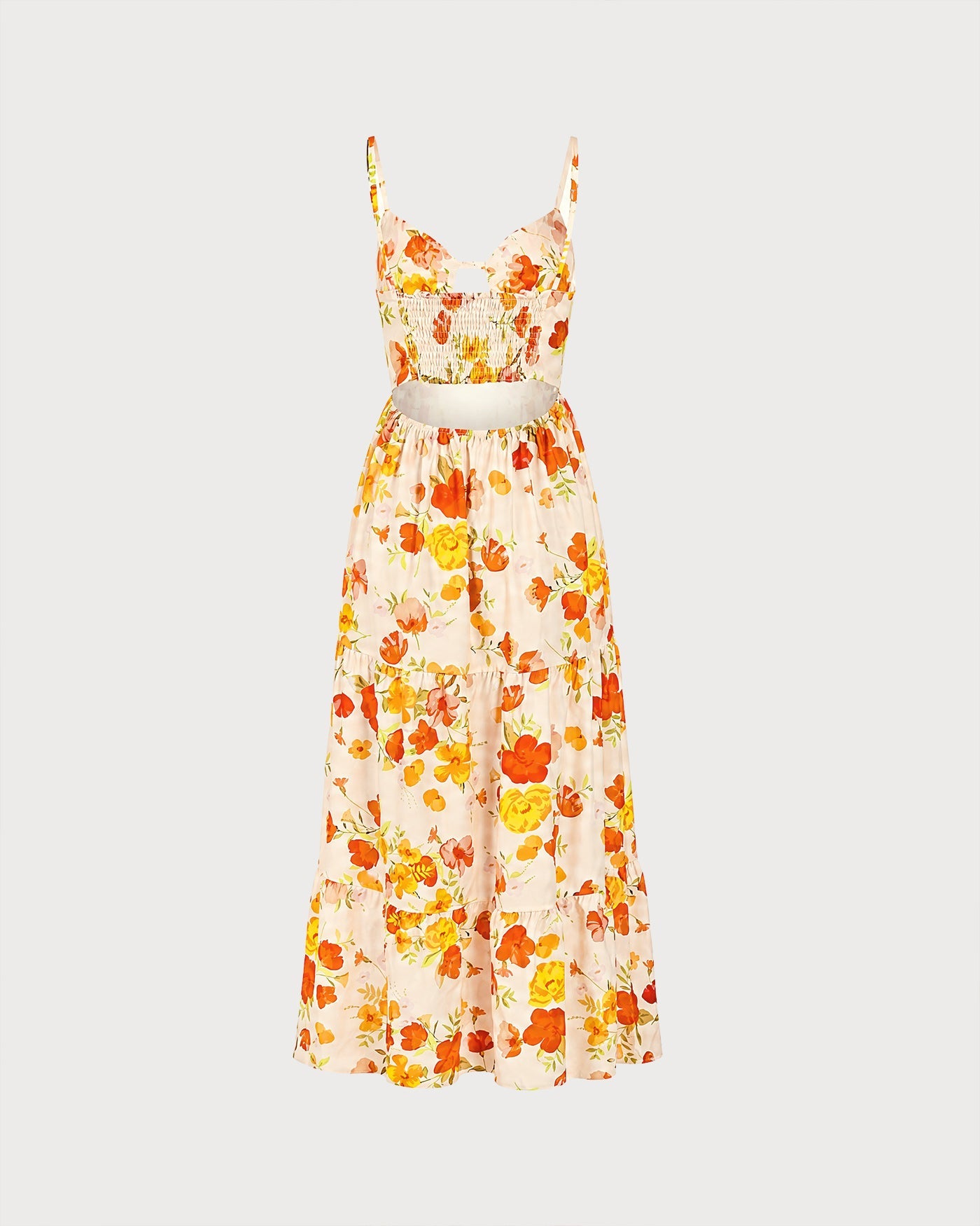 Yellow Floral Shirred Slip Maxi Dress