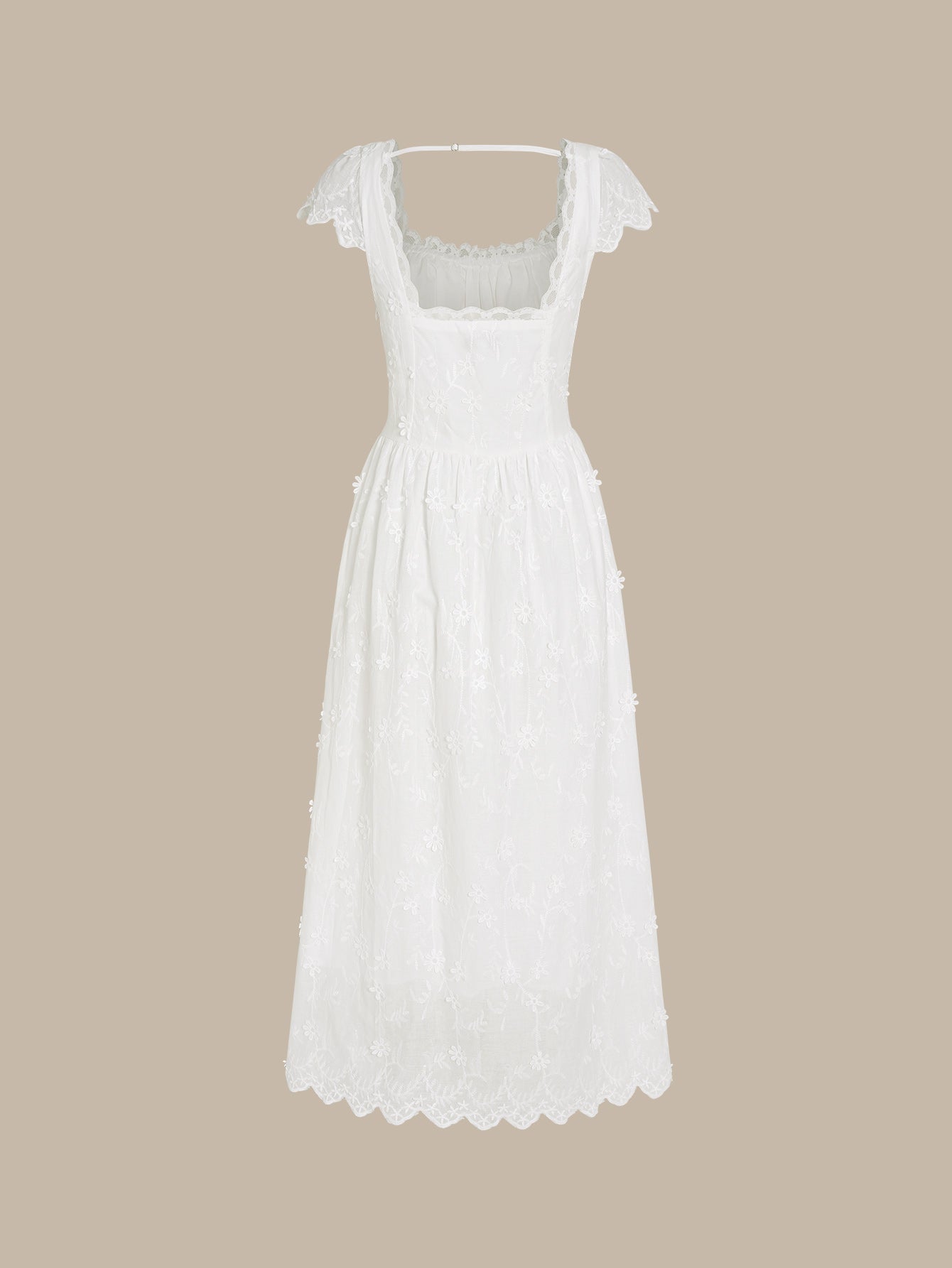 White Square Neck Lace Flowers Maxi Dress