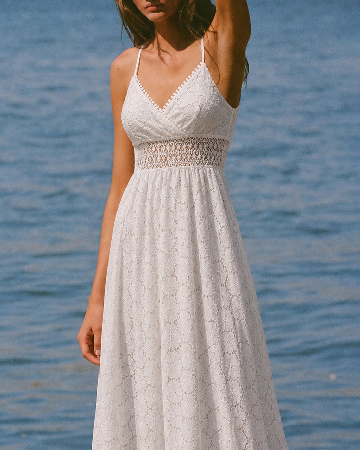 White Textured Cut Out Slip Maxi Dress