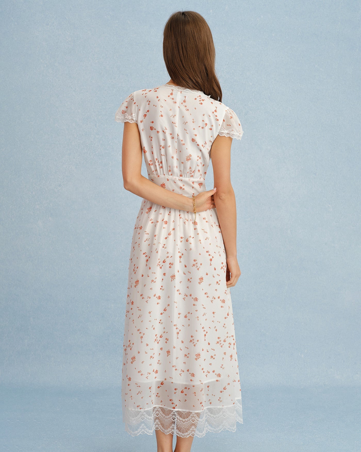 Off White V Neck Lace Floral Maxi Dress