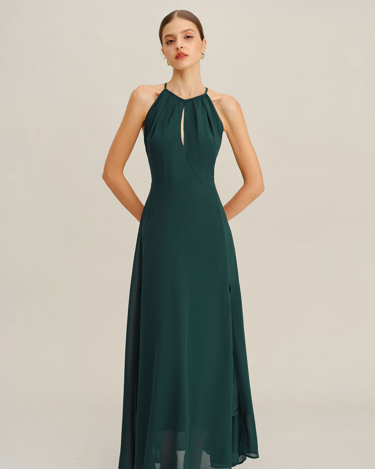 Green Chiffon Slit Maxi Dress