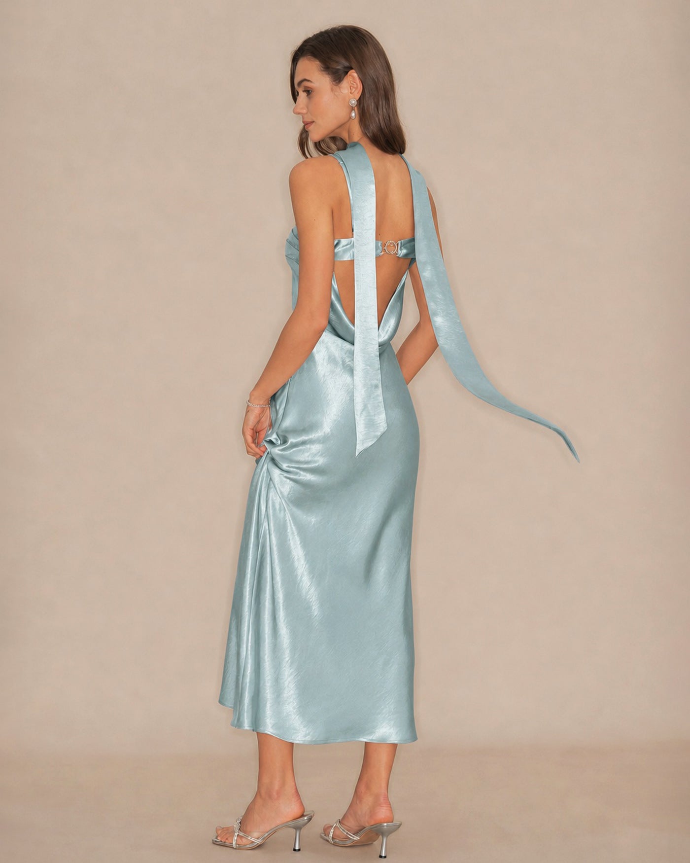 Green Flowy Mermaid Satin Maxi Dress