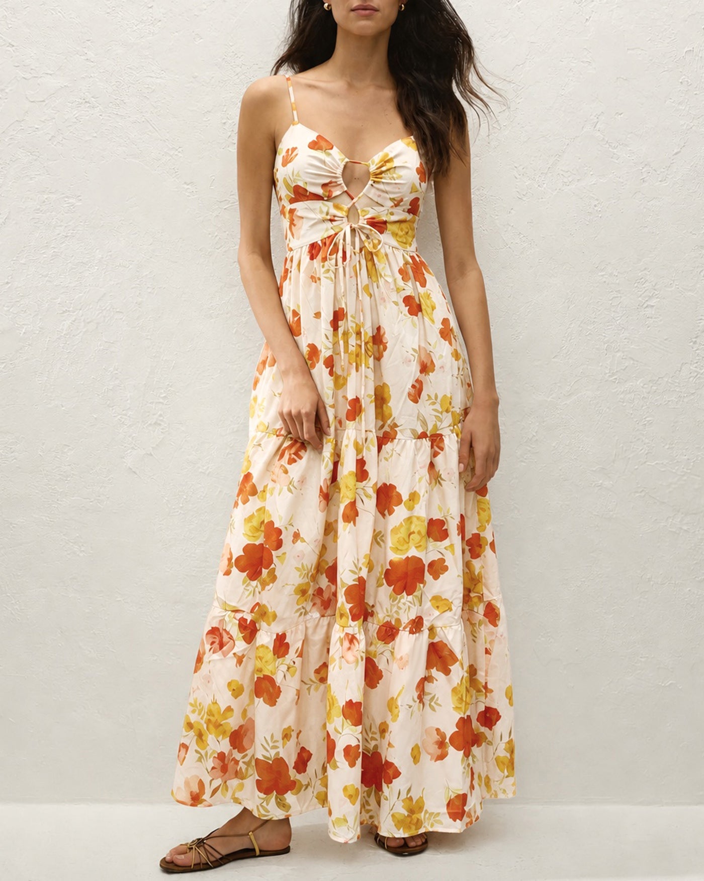 Yellow Floral Shirred Slip Maxi Dress