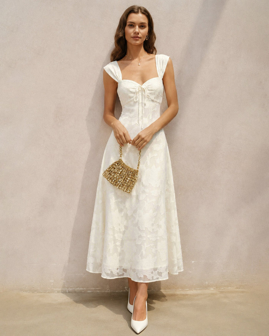 Apricot Jacquard Slip A-Line Maxi Dress