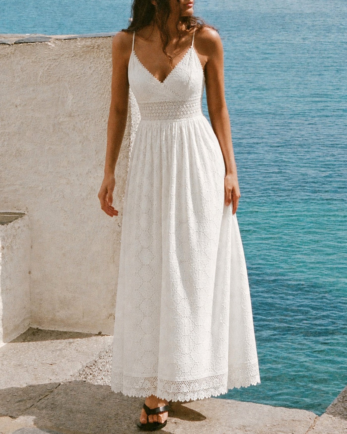 White Textured Cut Out Slip Maxi Dress