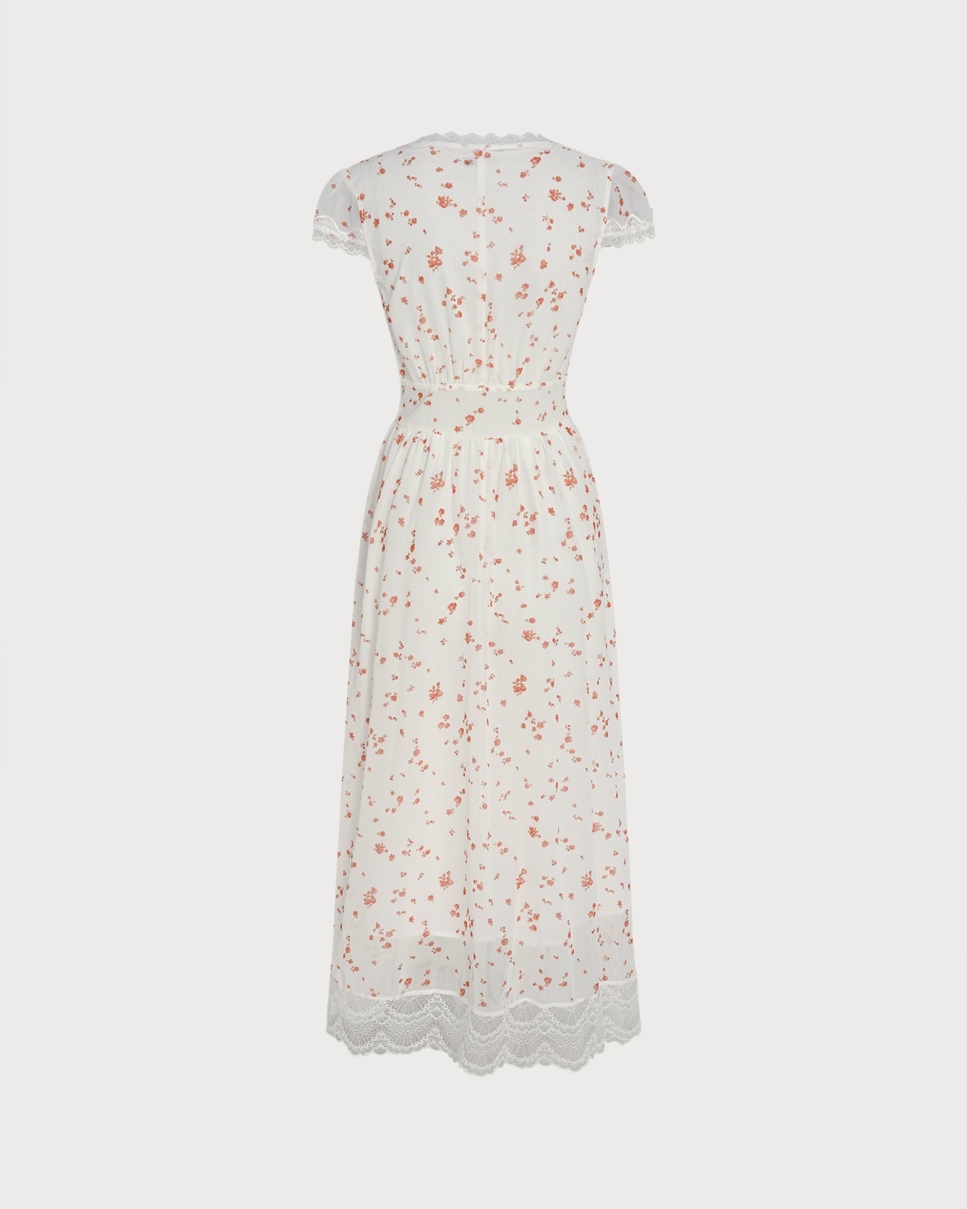 Off White V Neck Lace Floral Maxi Dress