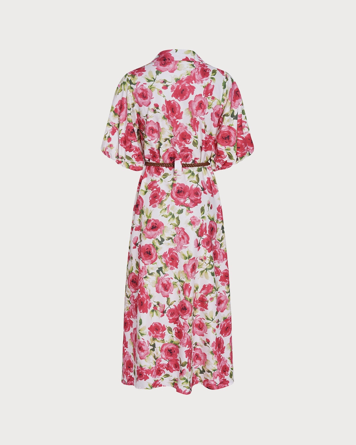 Pink Collar Belt Floral Maxi Dress