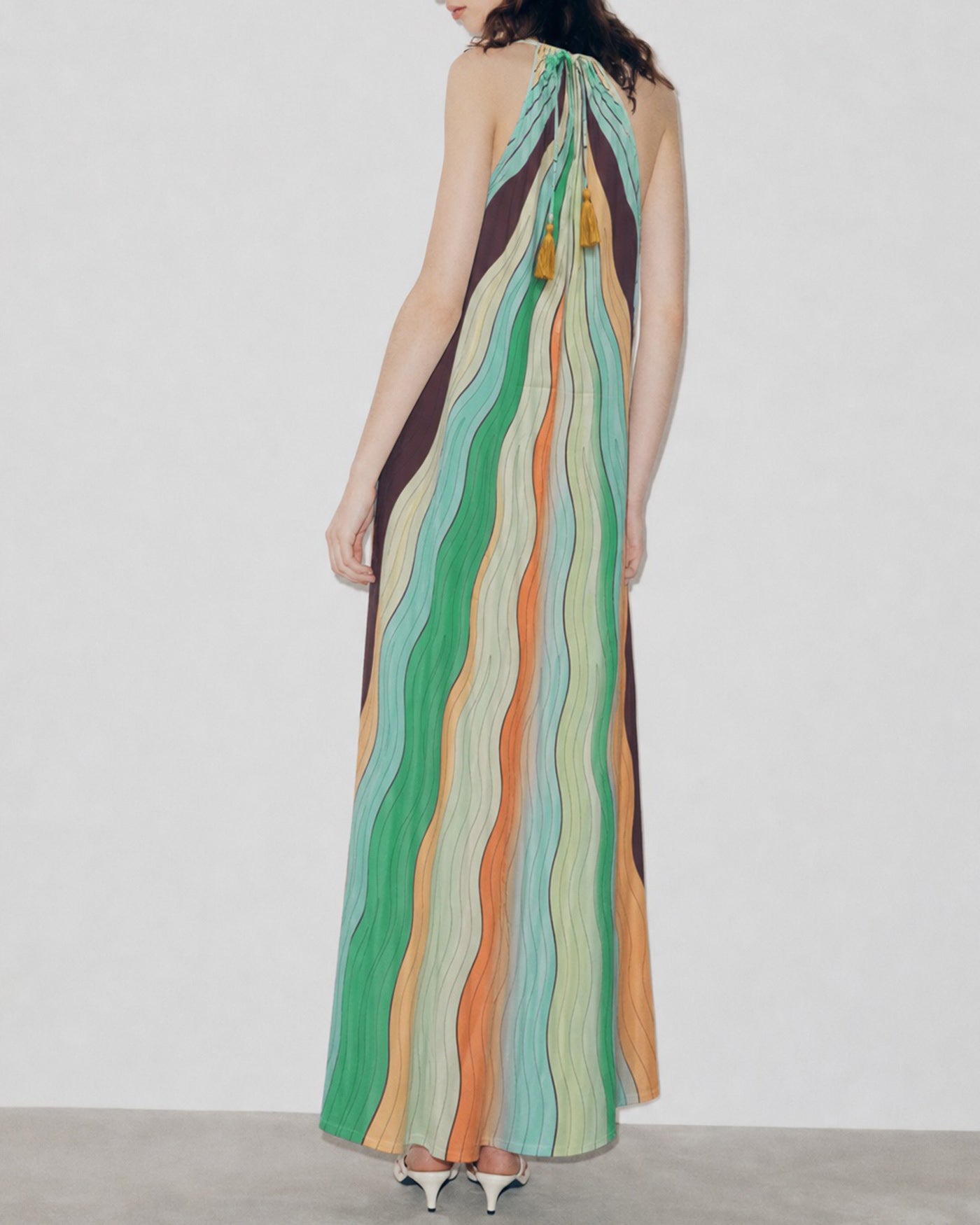 Geometric Round Neck Tie Maxi Dress