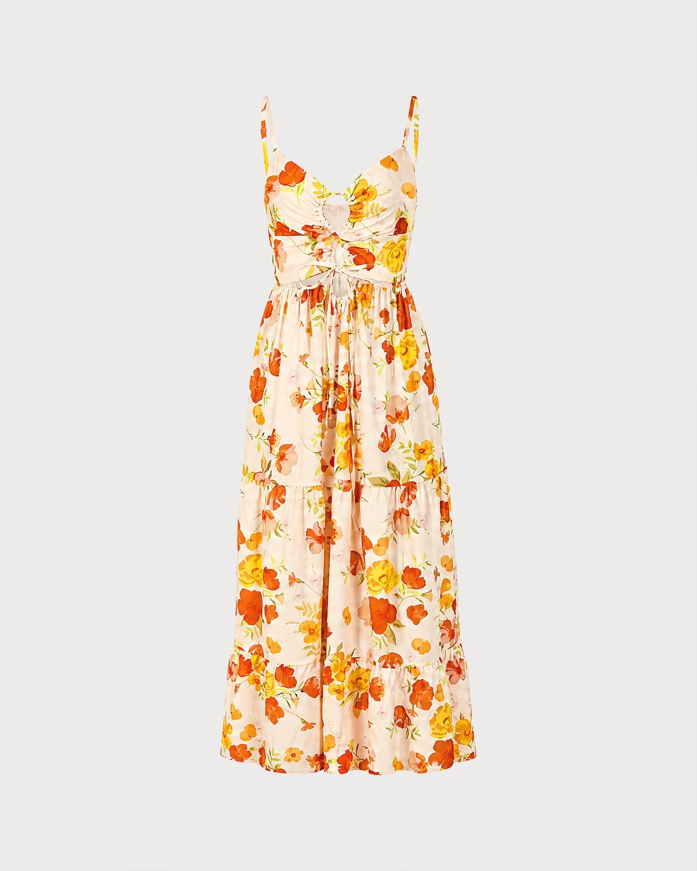 Yellow Floral Shirred Slip Maxi Dress