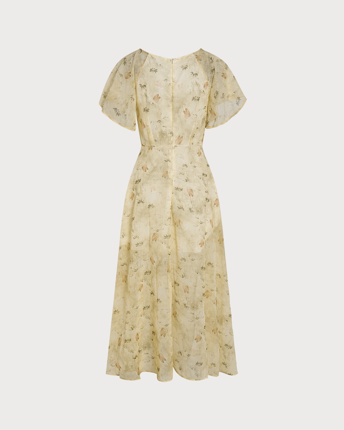 Yellow V Neck Ruched Floral Maxi Dress