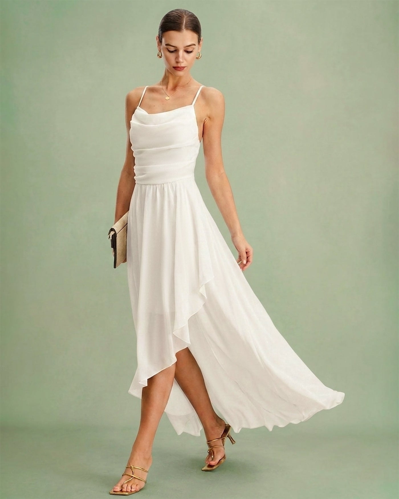 Beige X Cross Slip Chiffon Maxi Dress