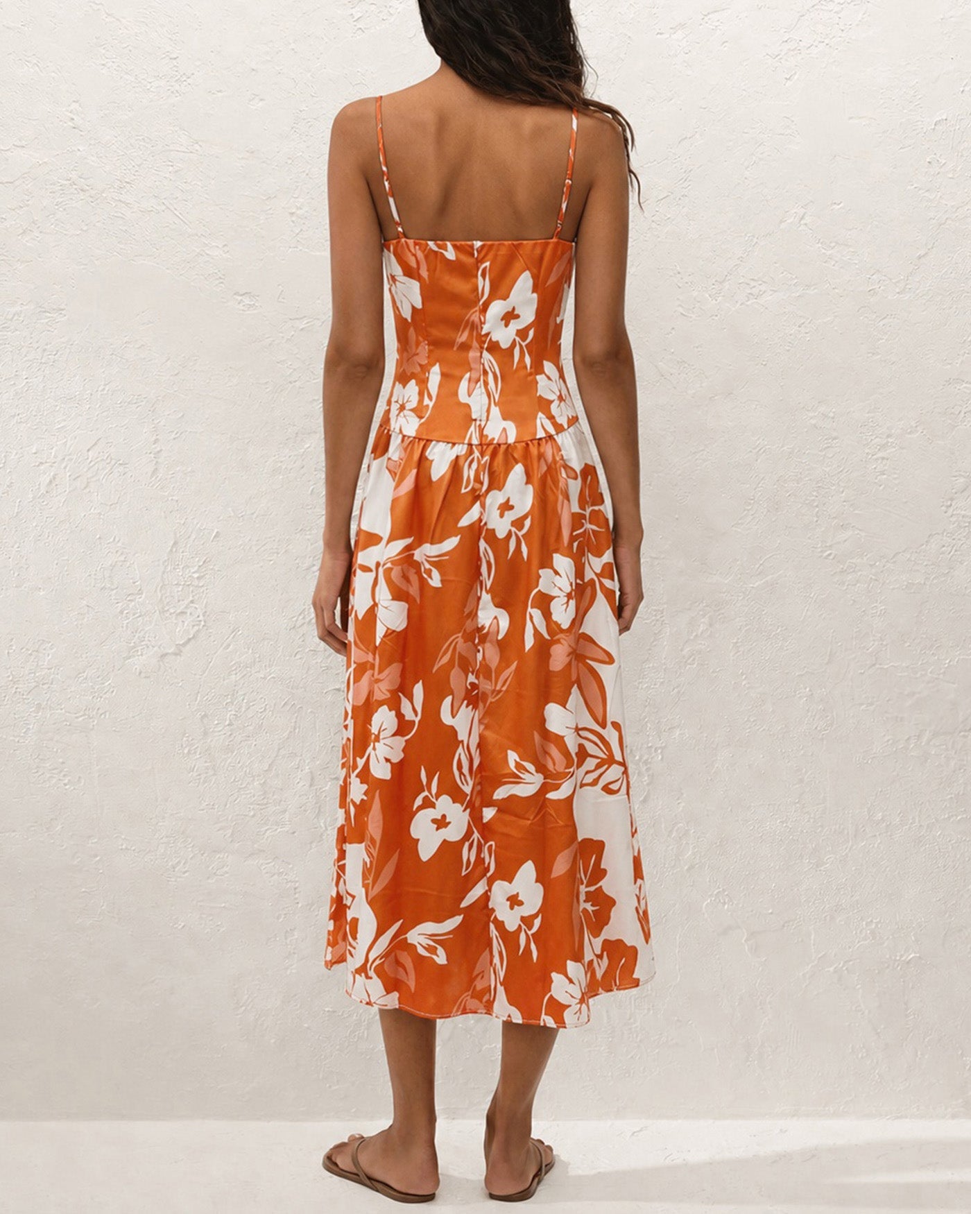 Orange Floral Slip A-Line Maxi Dress