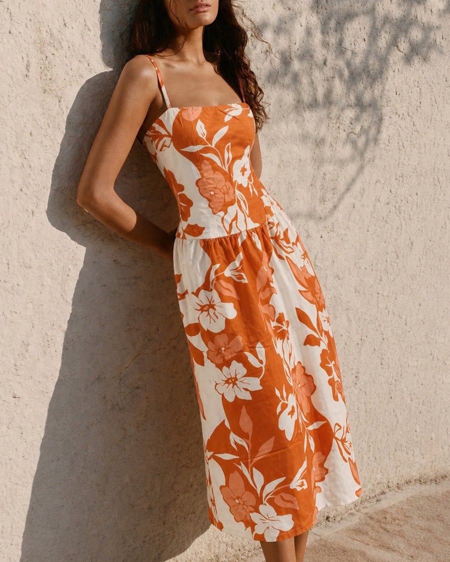 Orange Floral Slip A-Line Maxi Dress