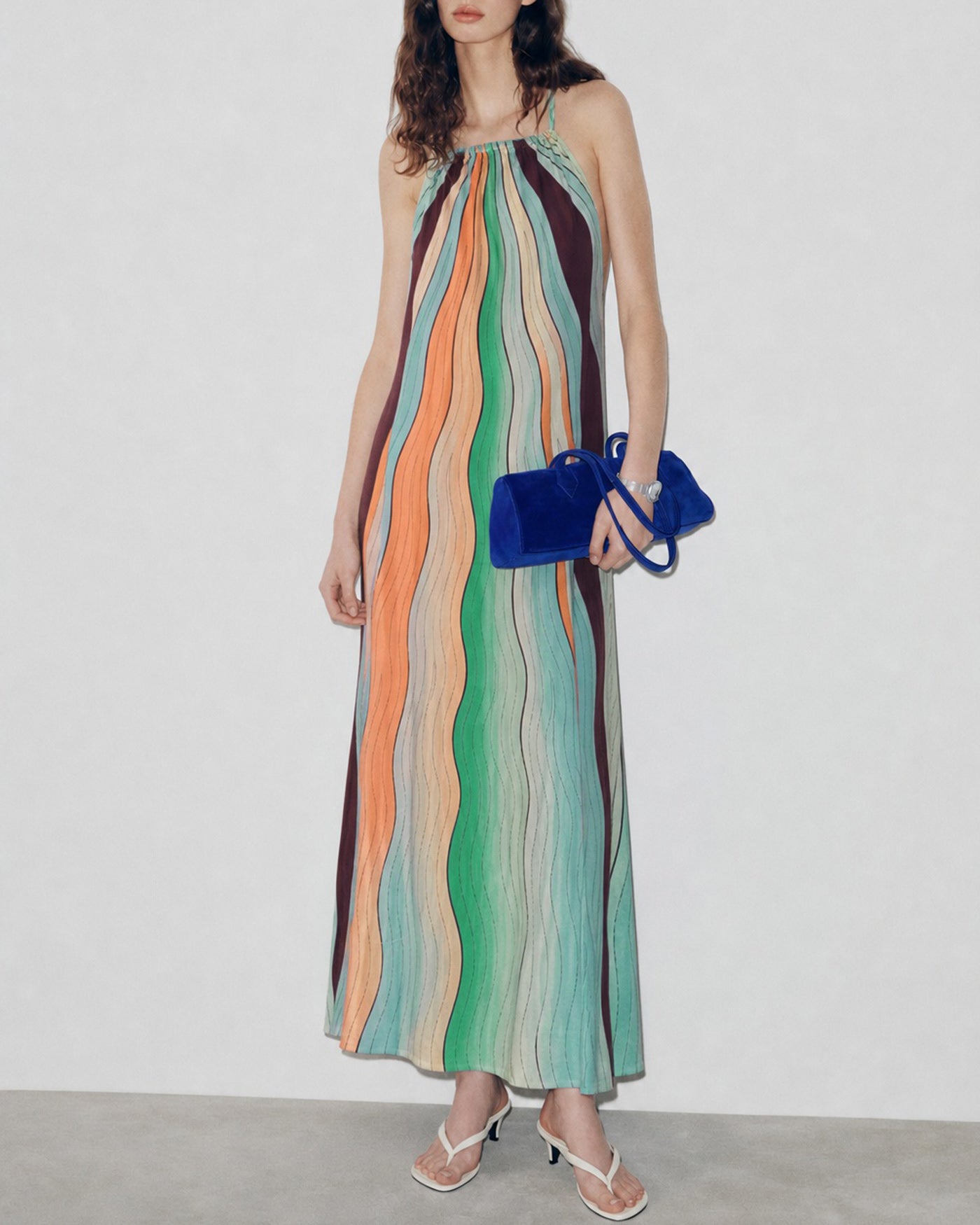 Geometric Round Neck Tie Maxi Dress