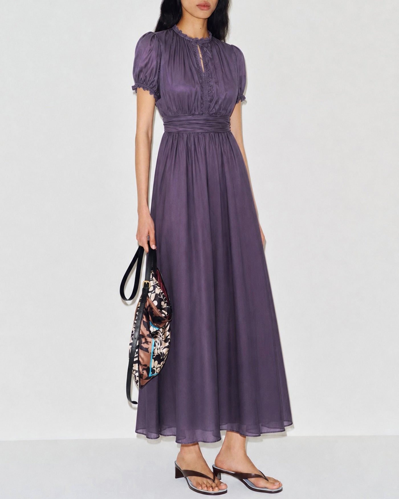 Purple Puffed Sleeve Tunic Maxi Dress