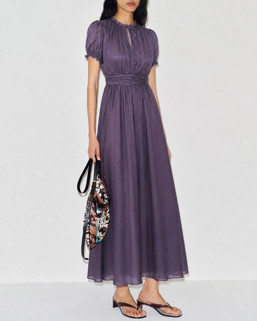 Purple Puffed Sleeve Tunic Maxi Dress