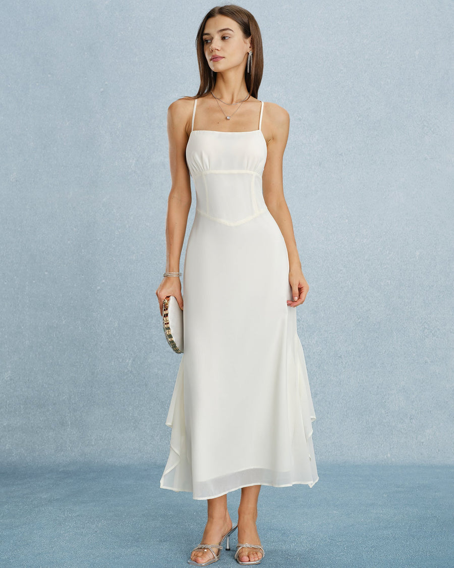 Apricot Ruffle Slip Chiffon Maxi Dress