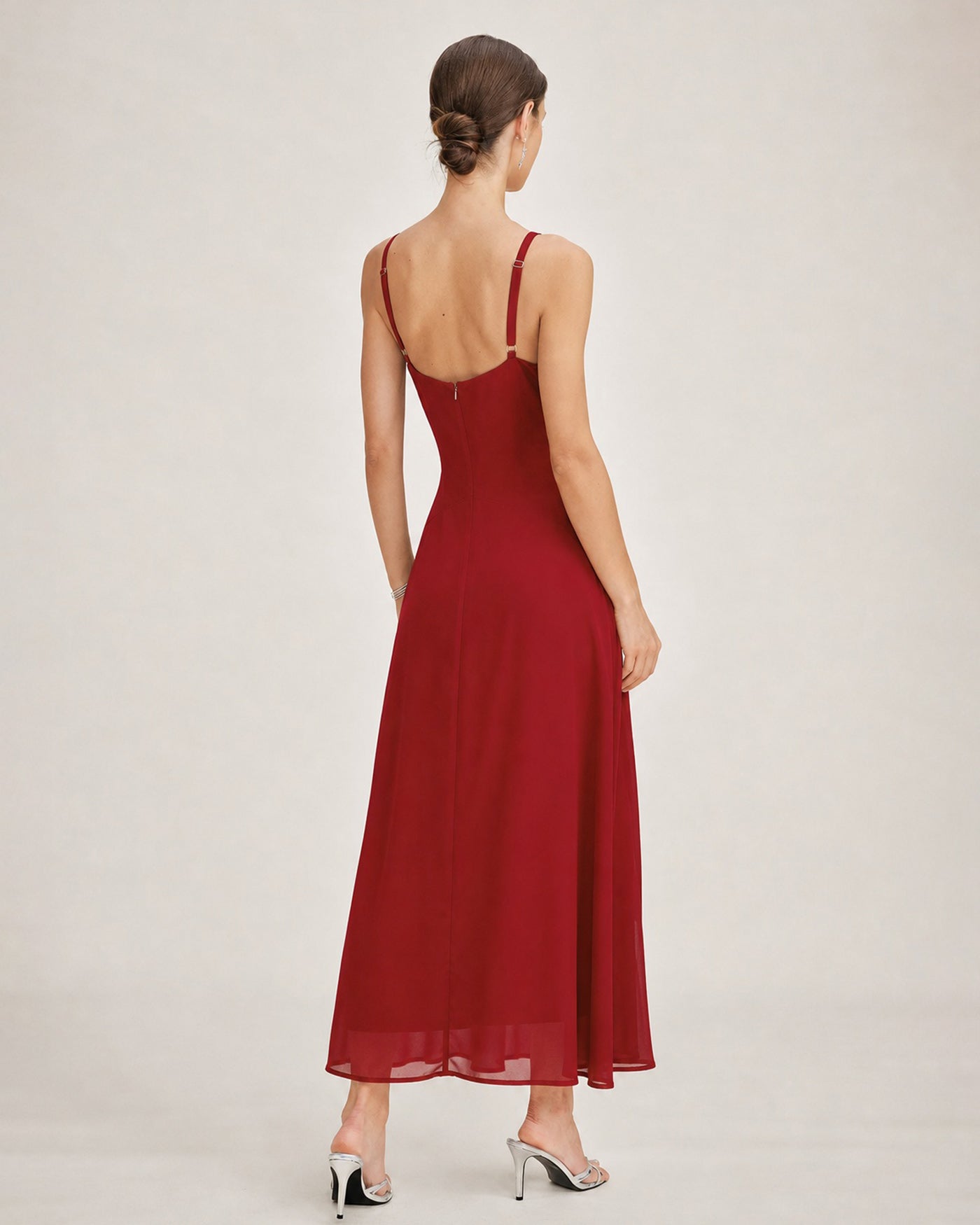 Red V Neck Sleeveless Chiffon Maxi Dress
