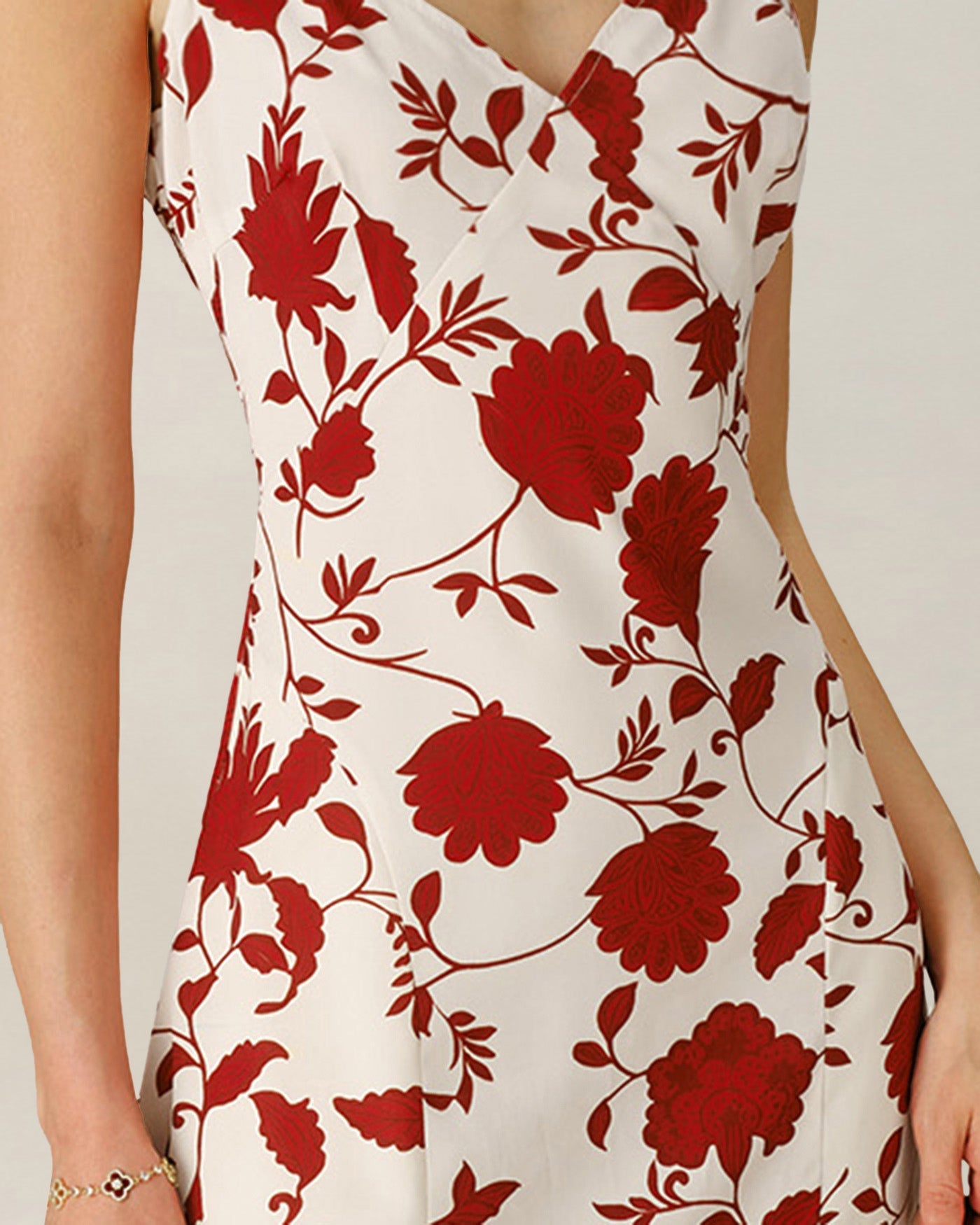 Red Sweetheart Neck Tie Floral Maxi Dress
