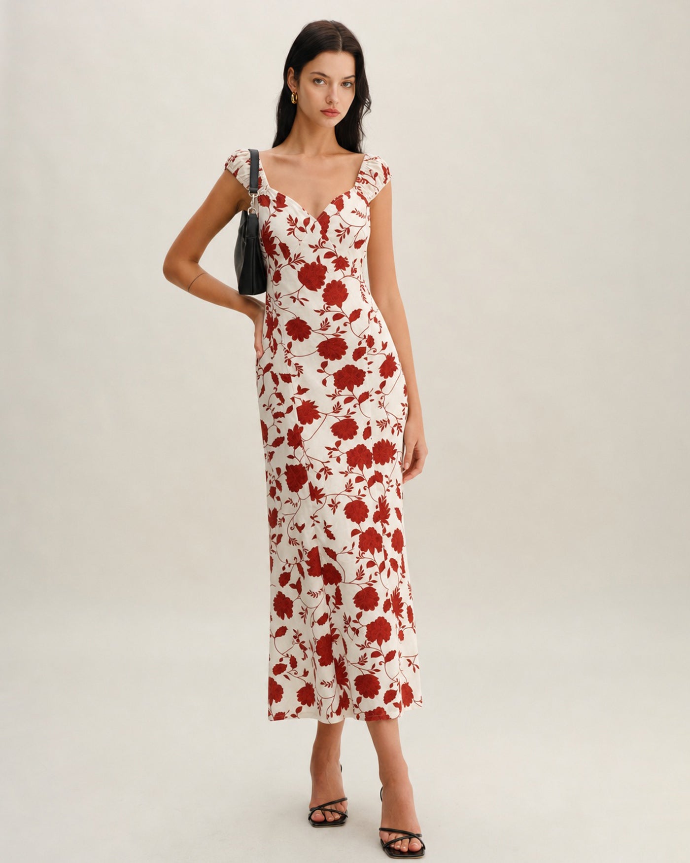 Red Sweetheart Neck Tie Floral Maxi Dress
