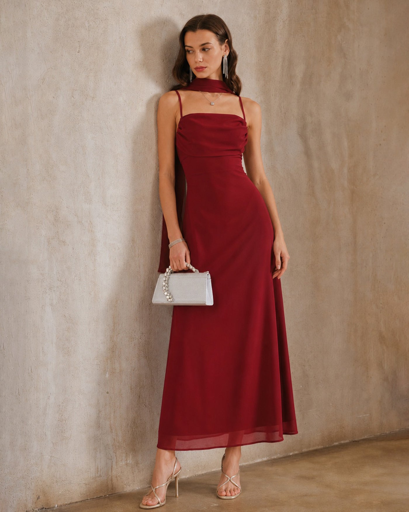 Red Backless Slit Chiffon Maxi Dress