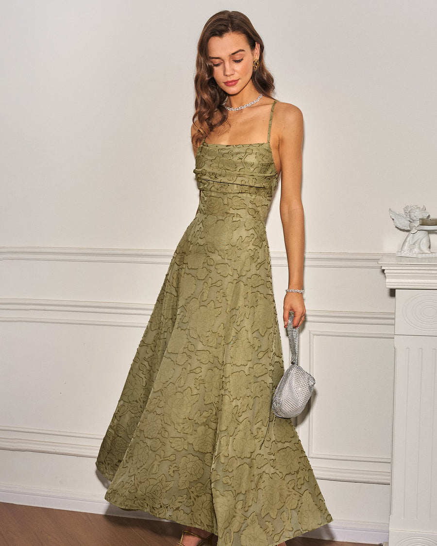 Sage Green X Cross Jacquard Slip Maxi Dress