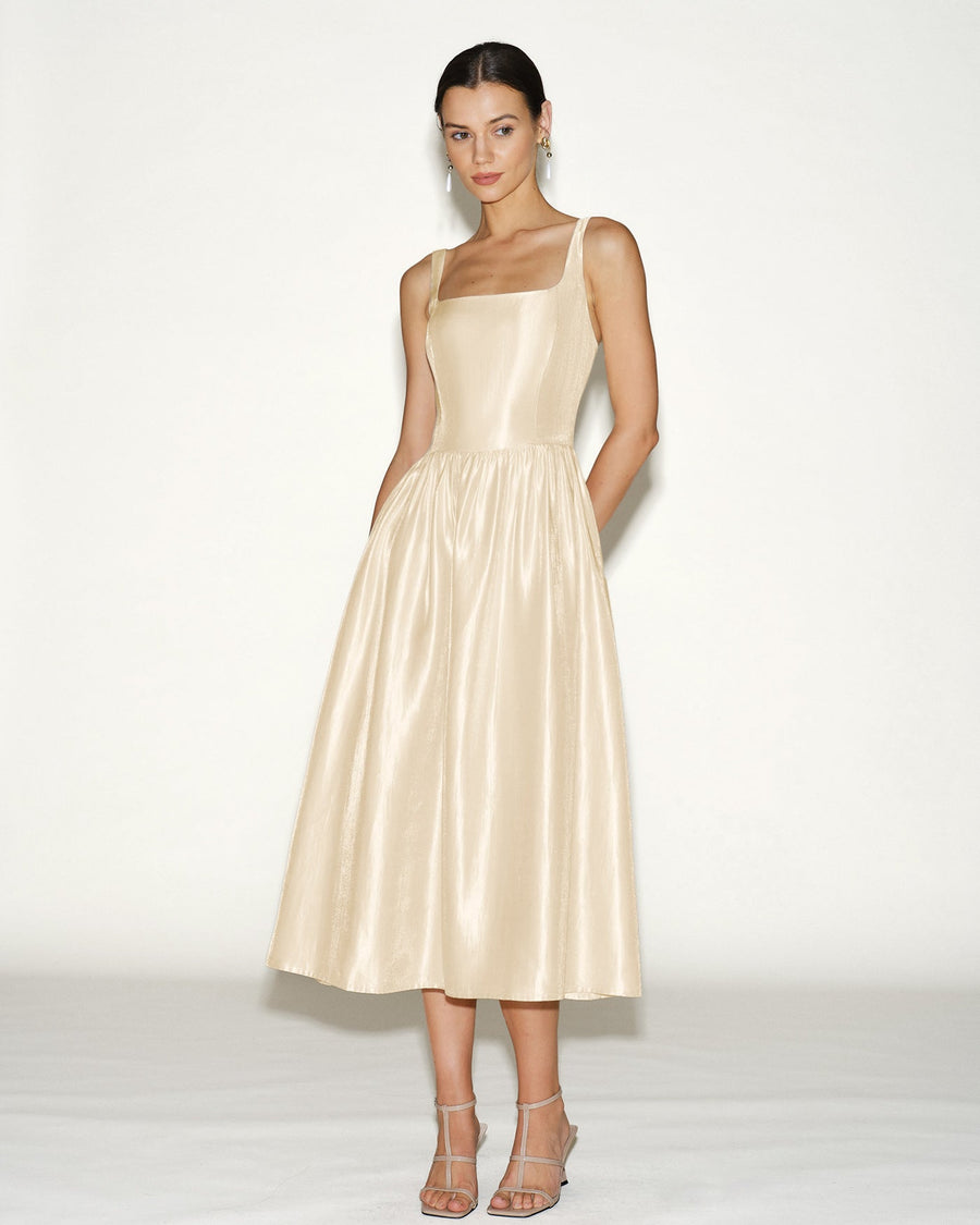 Apricot Zipper Slip Midi Dress