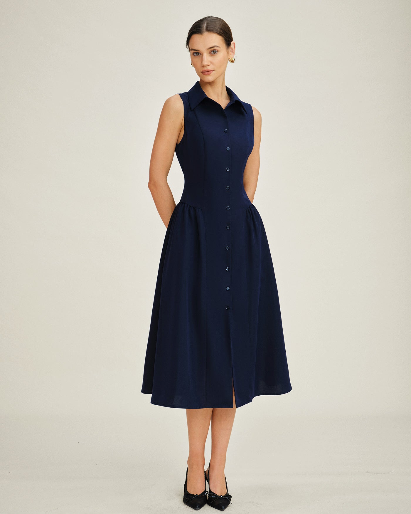 Blue Collar Button Tunic Midi Dress