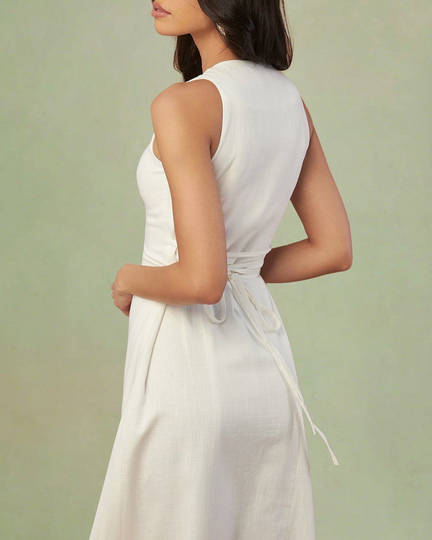 White Button Tie Tunic Midi Dress