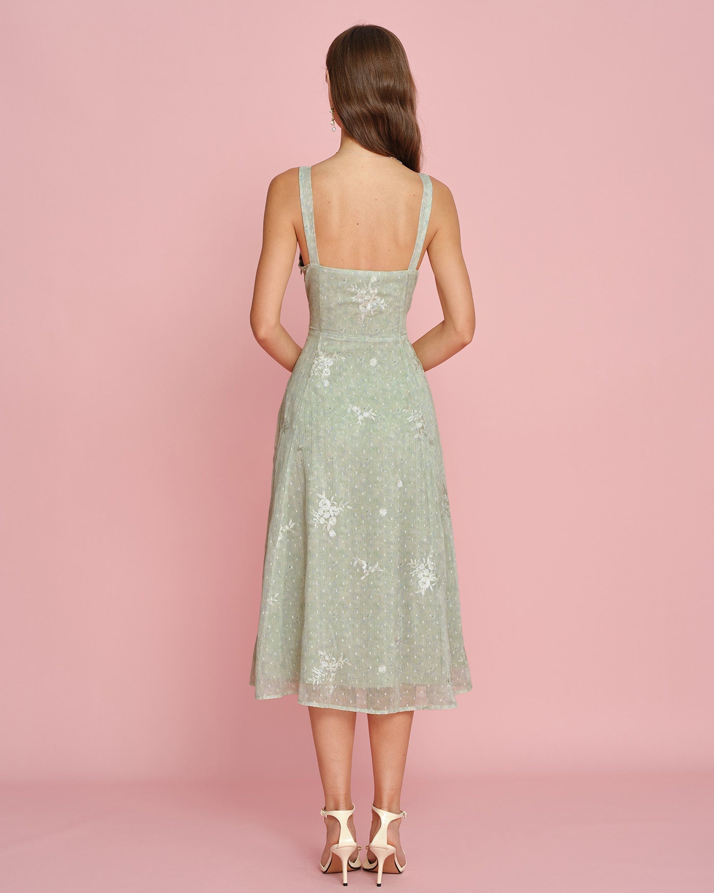 Green Jacquard Slip A-Line Midi Dress