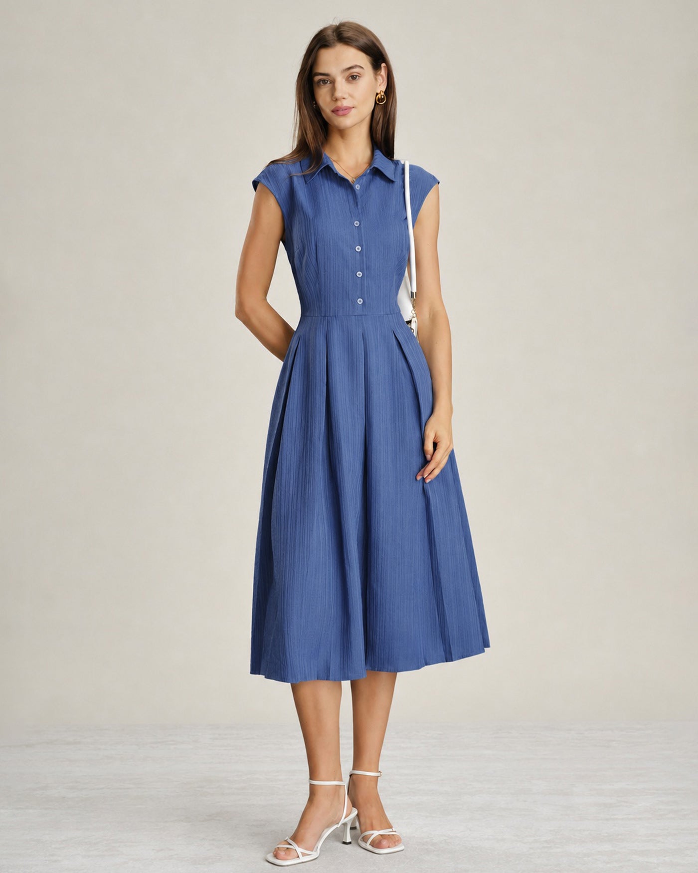 Blue Collar Button Button Midi Dress