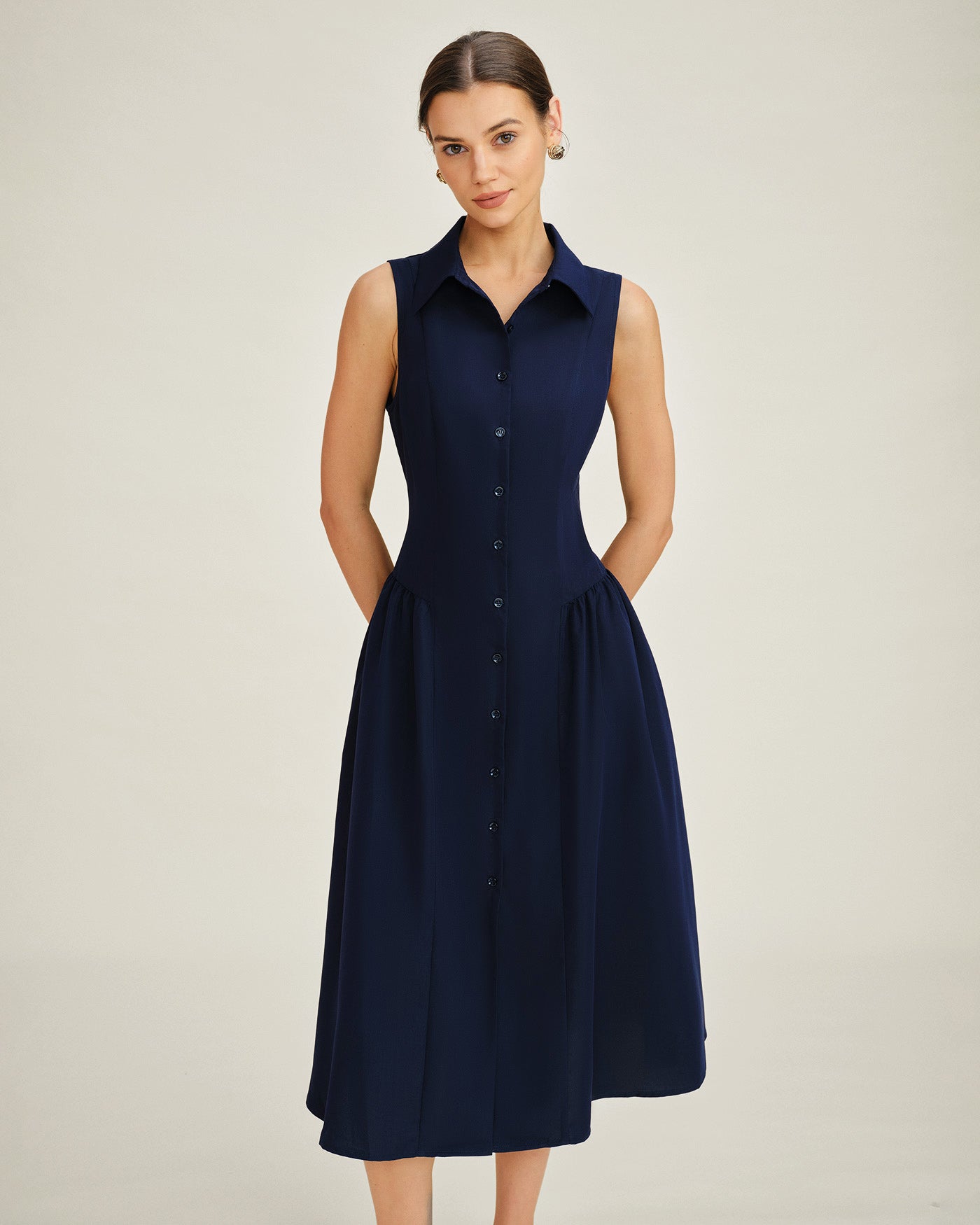 Blue Collar Button Tunic Midi Dress