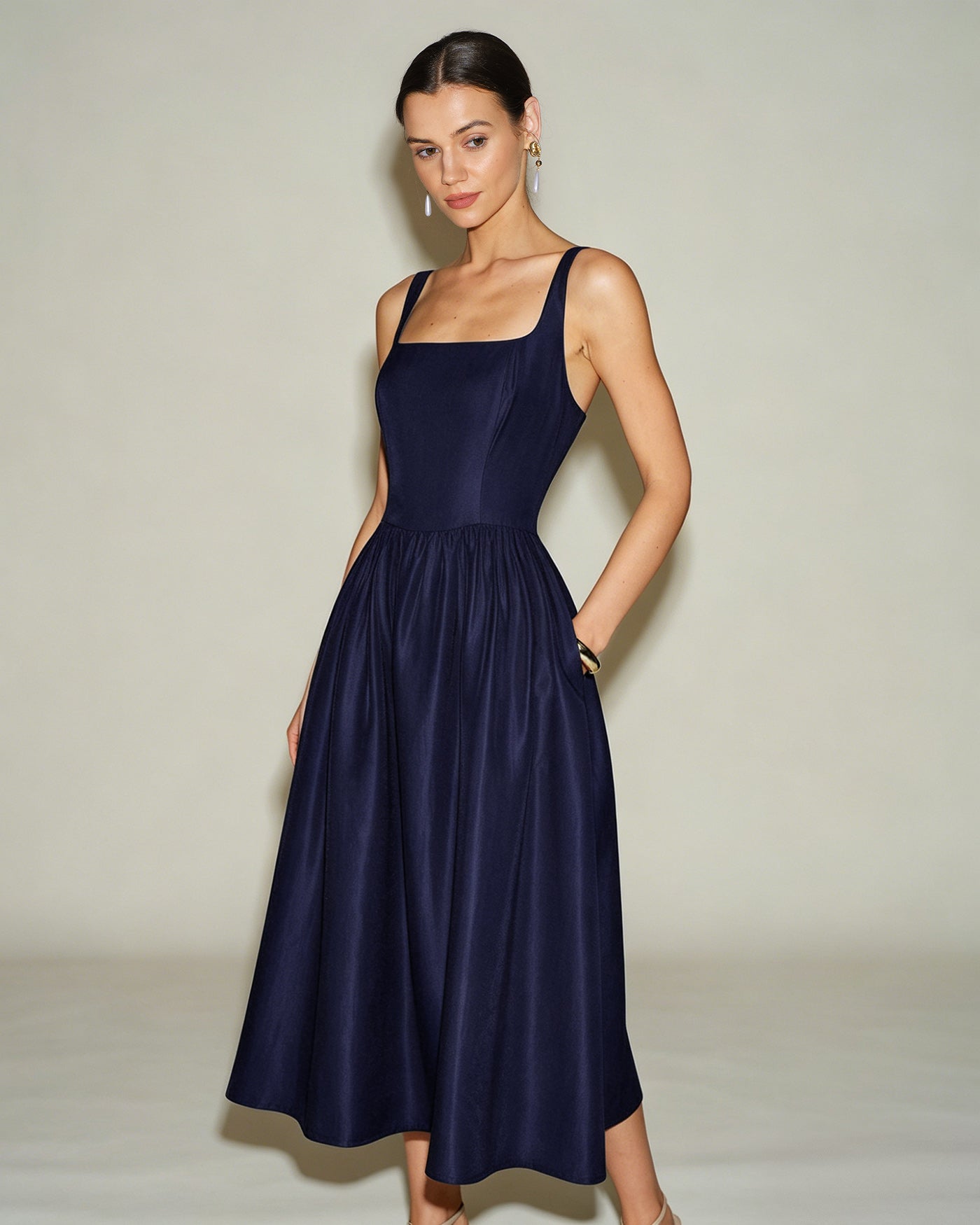 Blue Slip A-Line Midi Dress