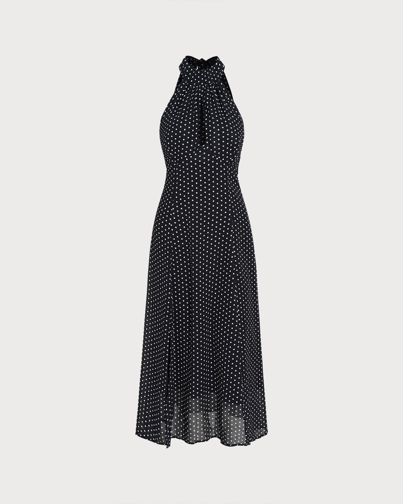 Black Polka Dot Halter Midi Dress